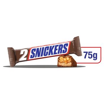 Snickers Baton z nadzieniem i orzeszkami ziemnymi w karmelu i czekoladzie 75 g (2 x 37,5 g)