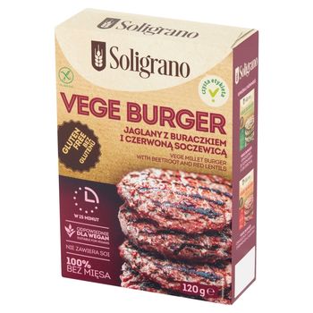 Soligrano Vege burger jaglany z buraczkiem i czerwoną soczewicą 120 g