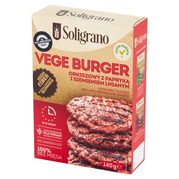 Soligrano Vege burger orkiszowy z papryką i siemieniem lnianym 140 g