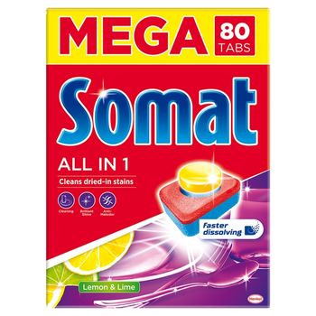 Somat All in 1 Lemon & Lime Tabletki do mycia naczyń w zmywarkach 1440 g (80 sztuk)