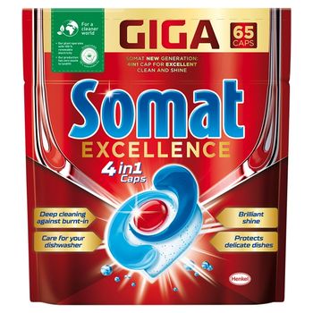 Somat Excellence 4 in 1 Caps Tabletki do mycia naczyń w zmywarkach 1124,5 g (65 x 17,3 g)
