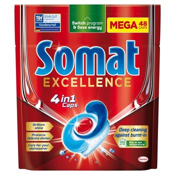 Somat Excellence 4 in 1 Caps Kapsułki do mycia naczyń w zmywarkach 830,4 g (48 x 17,3 g)