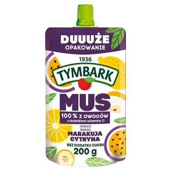 Tymbark Mus 100 % z owoców jabłko banan marakuja cytryna 200 g