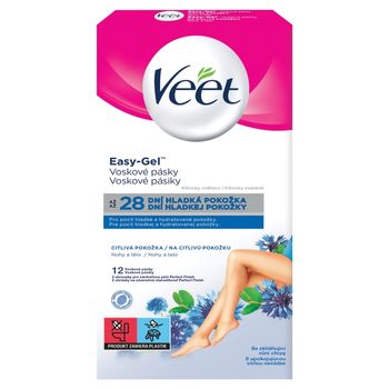 Veet Easy-Gel Plastry z woskiem skóra wrażliwa 12 sztuk i 2 chusteczki