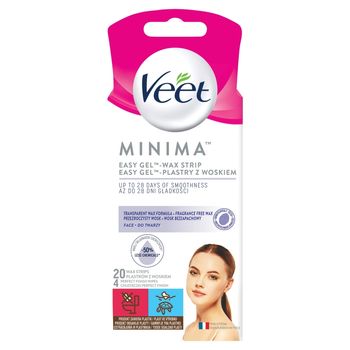 Veet Minima Easy-Gel Plastry z woskiem do twarzy 20 sztuk i 4 chusteczki
