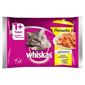 Whiskas 1+ lat Karma pełnoporcjowa potrawka w galaretce smaki drobiowe 340 g (4 x 85 g)