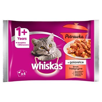 Whiskas 1+ lat Karma pełnoporcjowa potrawka w galaretce smaki tradycyjne 340 g (4 x 85 g)