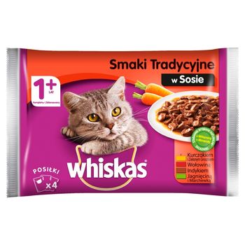 Whiskas 1+ lat Karma pełnoporcjowa smaki tradycyjne w sosie 400 g (4 x 100 g)