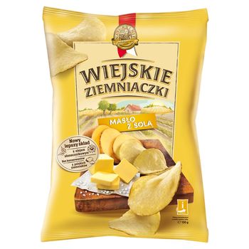 Wiejskie Ziemniaczki Chipsy ziemniaczane o smaku masła z solą 130 g