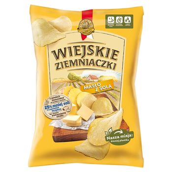 Wiejskie Ziemniaczki Chipsy ziemniaczane o smaku masła z solą 130 g