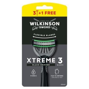 Wilkinson Sword Xtreme 3 Black Edition Maszynka do golenia z 3 ostrzami 4 sztuki