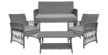Zestaw WIKER - sofa, 2 fotele i stolik kawowy, ciemny szary