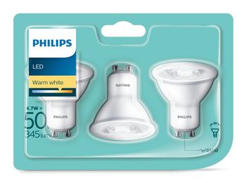 PHILIPS Zestaw Żarówek Led GU10 50W 3 szt Ciepła Biel