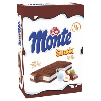 Zott Monte Snack Ciastko z kremem mlecznym i czekoladowo-orzechowym 116 g (4 x 29 g)