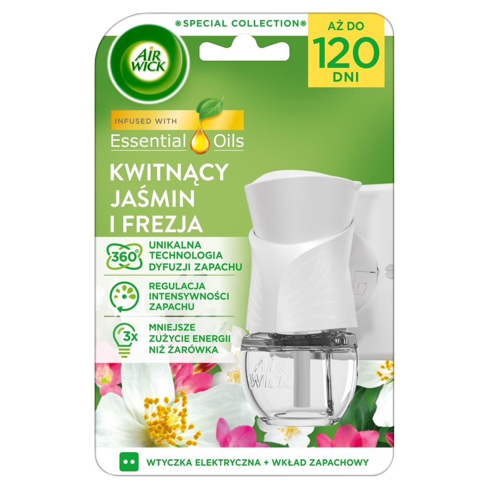 Air Wick Essential Oils Elektryczny odświeżacz i wkład kwitnący jaśmin i frezja 19 ml
