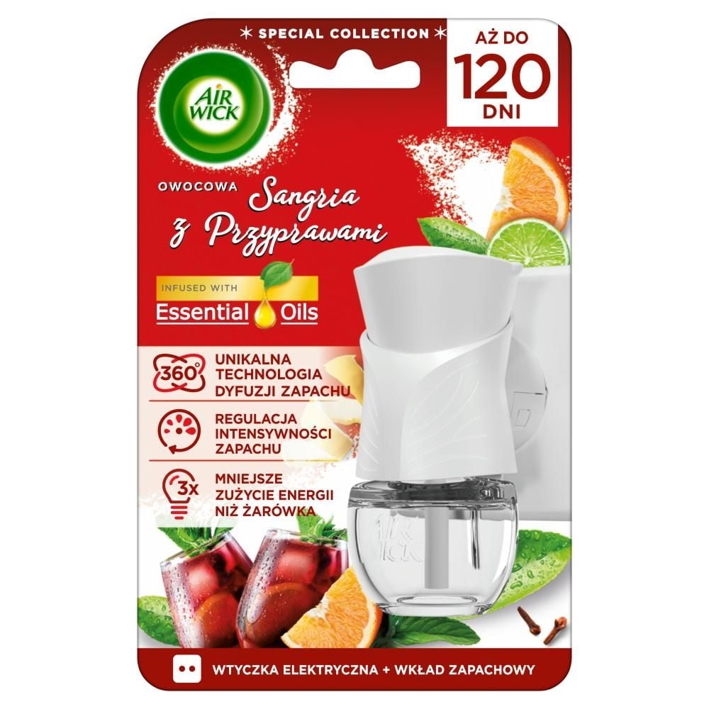 Air Wick Essential Oils Wtyczka elektryczna i wkład zapachowy owocowa sangria z przyprawami 19 ml