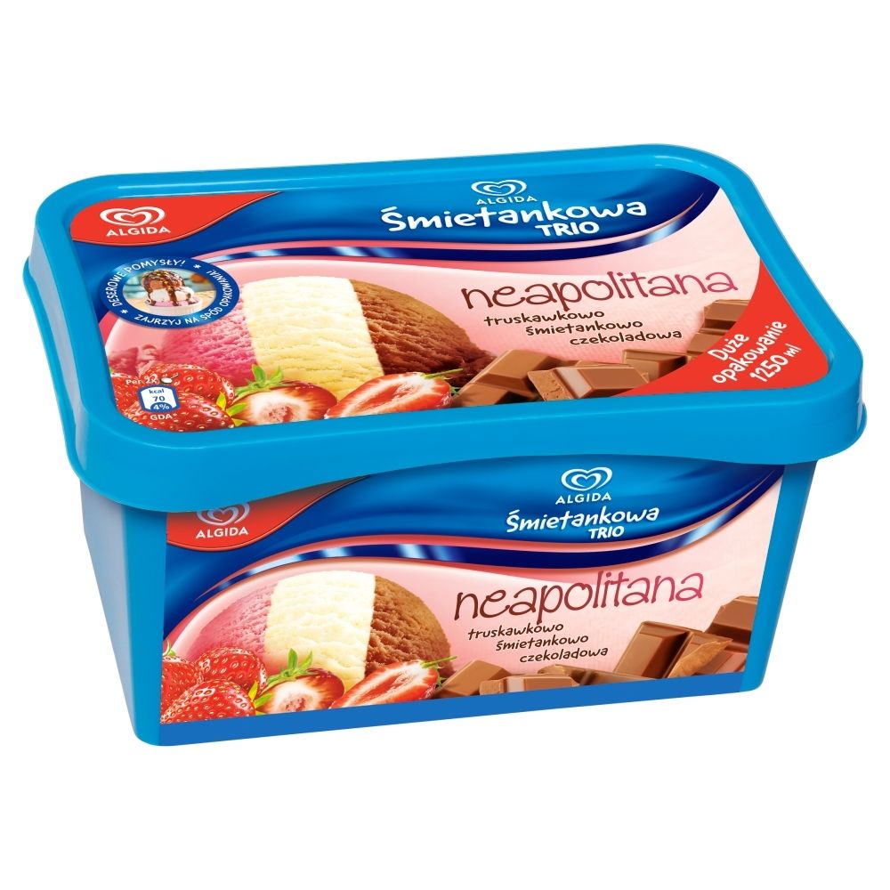 Algida Śmietankowa Trio Neapolitana truskawkowo śmietankowo czekoladowa Lody 1250 ml