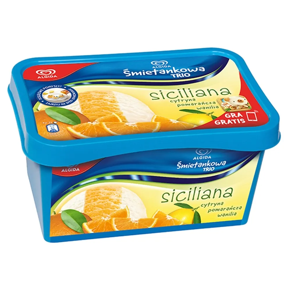 Algida Śmietankowa Trio Siciliana cytrynowo pomarańczowo śmietankowa Lody 1250 ml