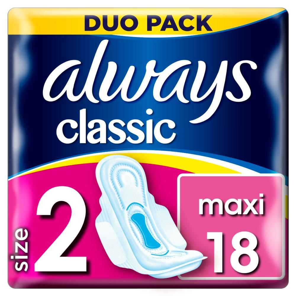 Always Classic Long Podpaski ze skrzydełkami, 18 sztuk