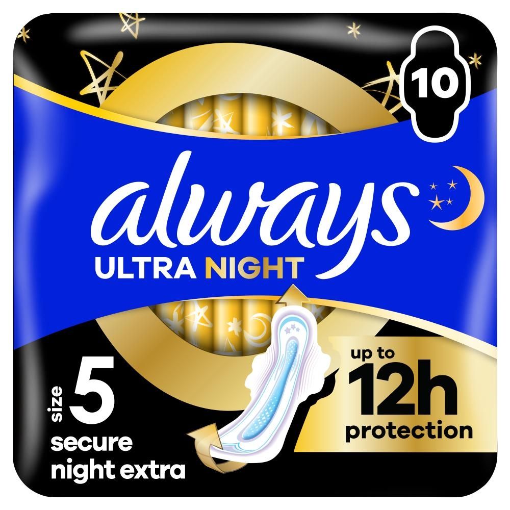 Always Podpaski Ultra Secure Night Extra (rozmiar 5) Podpaski ze skrzydełkami, x 10]