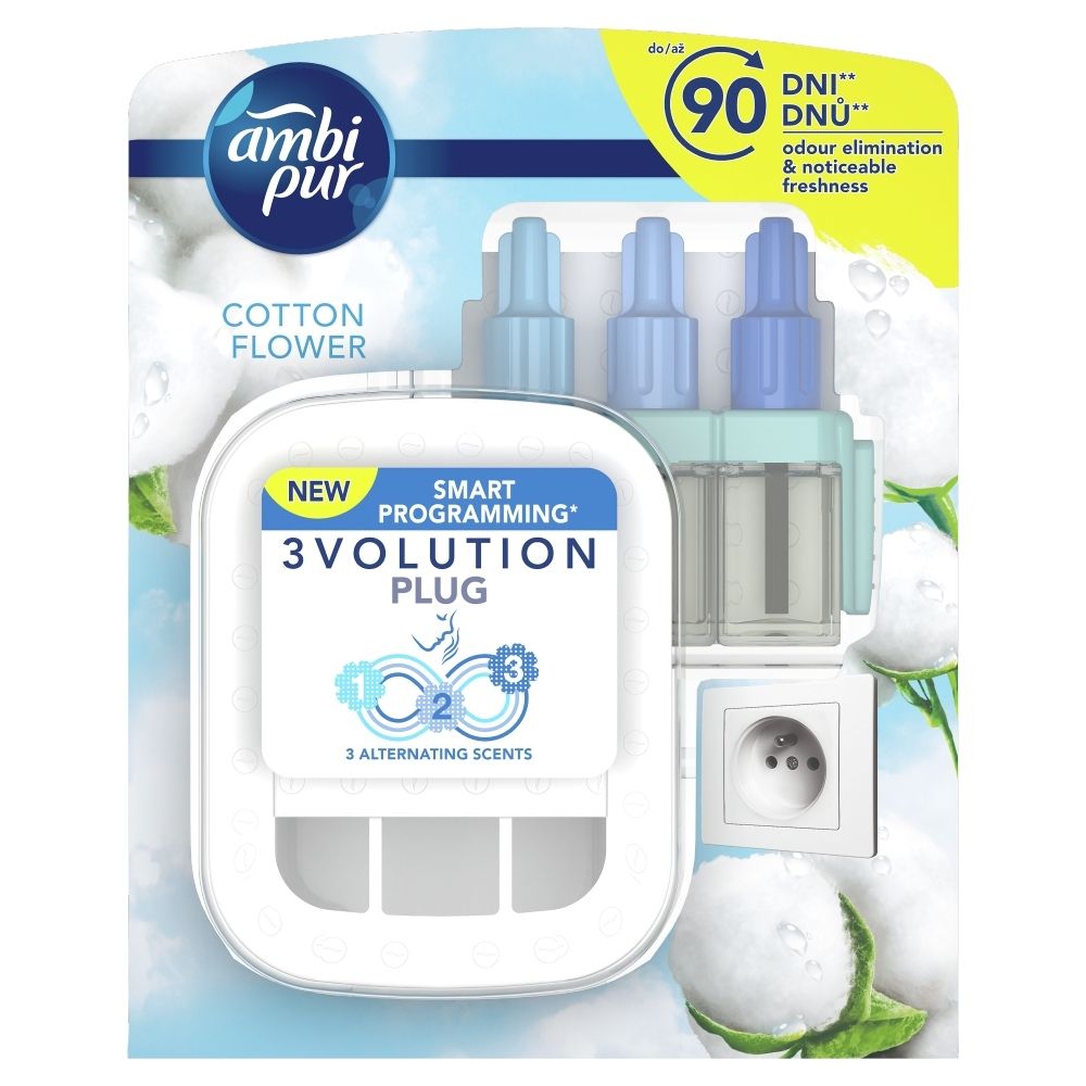 Ambi Pur 3Volution Elektryczny odświeżacz powietrza, zestaw startowy, Cotton 20 ml