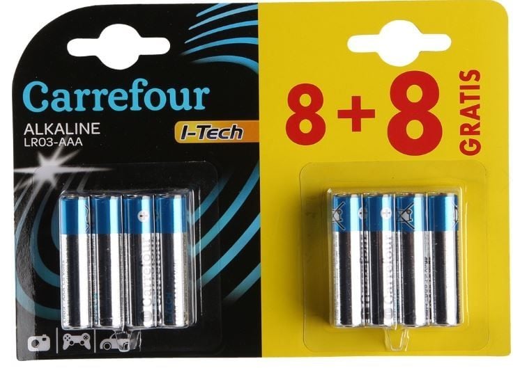 Baterie alkaliczne Carrefour AAA 8+8 szt. GRATIS!