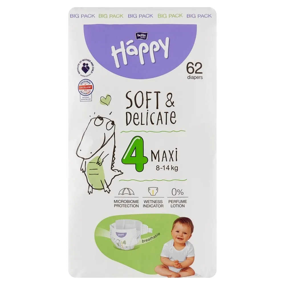 Bella Baby Happy Pieluszki jednorazowe 4 maxi 8-14 kg 62 sztuki
