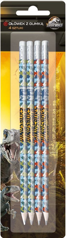 Beniamin JURASSIC PARK Ołówek z gumką na blistrze 4szt