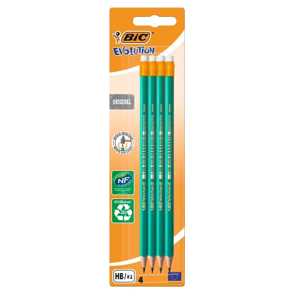 BiC Evolution Bezdrzewny ołówek grafitowy z żywicy syntetycznej z gumką 4 sztuki