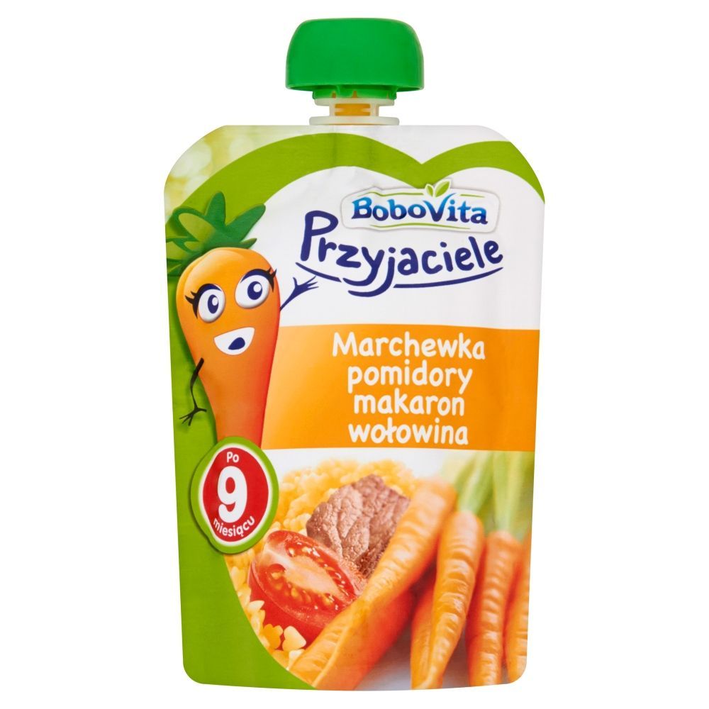 BoboVita Przyjaciele Marchewka pomidory makaron wołowina po 9 miesiącu 130 g