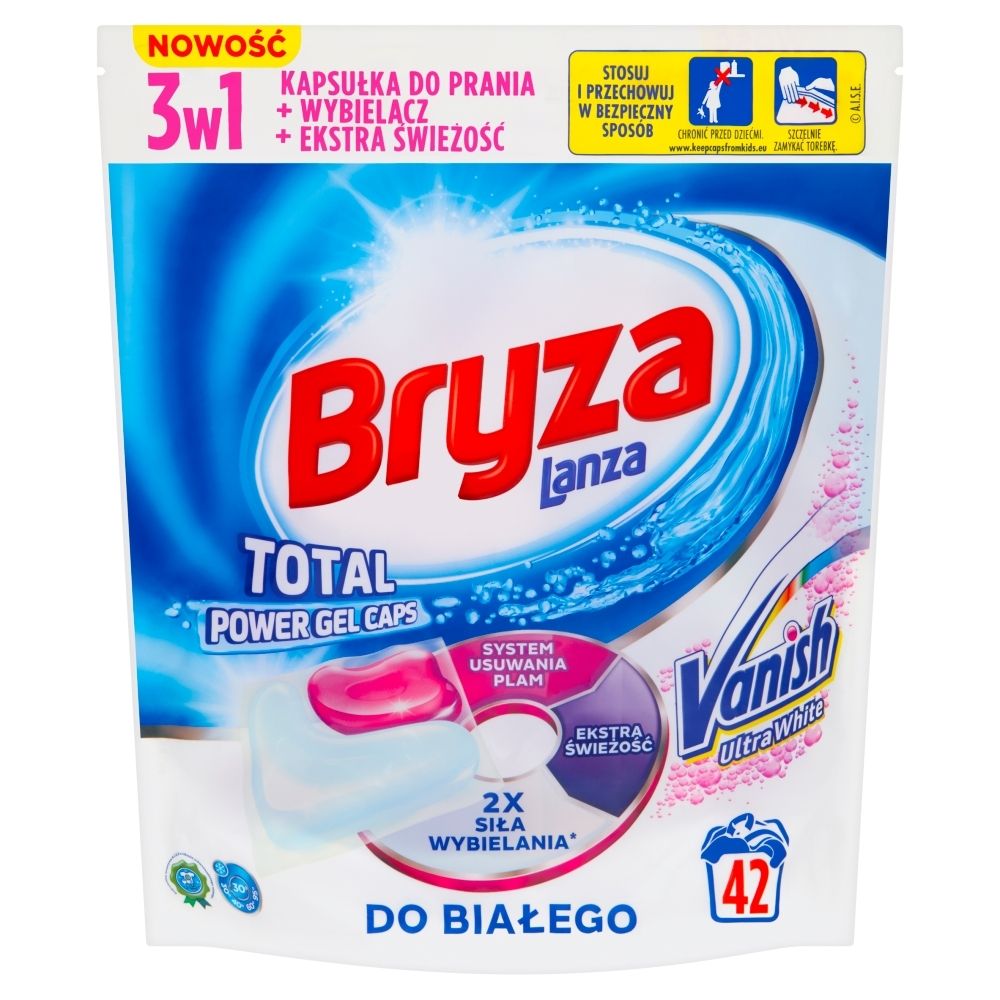 Bryza Lanza Vanish Ultra White Kapsułki do prania + wybielacz 3w1 do białego 911 g (42 x 21,7 g)