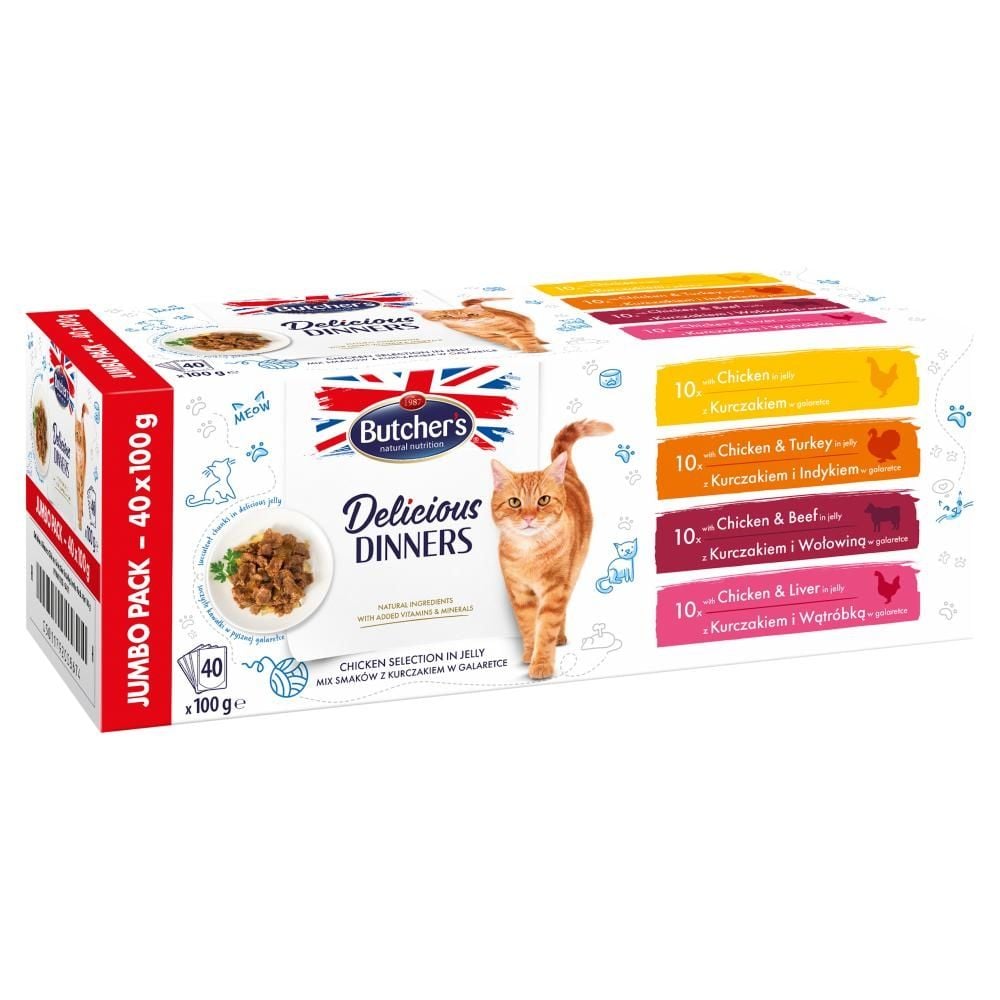 Butcher's Delicious Dinners Karma dla kotów kawałki w galaretce 40 x 100 g