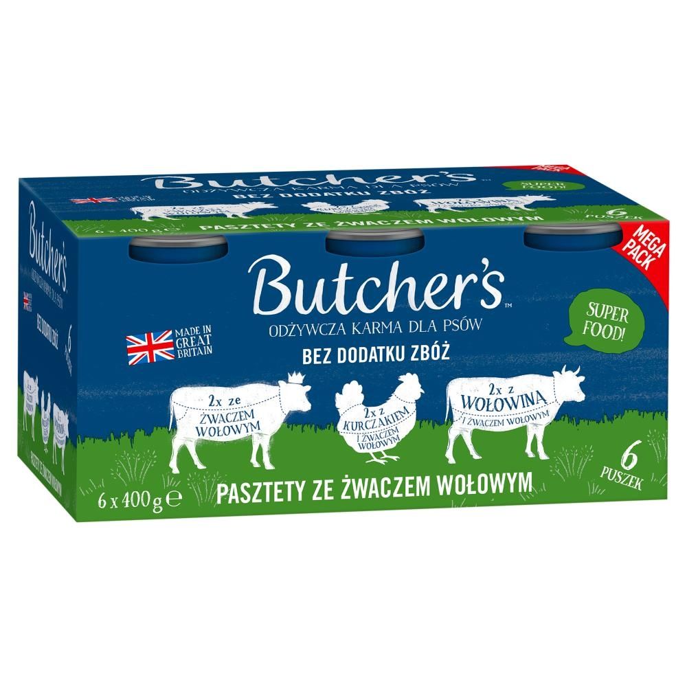Butcher's Original Megapack karma dla psów pasztety ze żwaczem wołowym 6 x 400 g