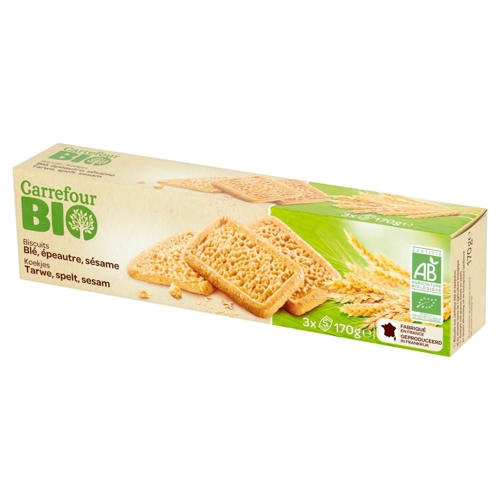 Carrefour Bio Ciastka pszenno-orkiszowe z sezamem 170 g