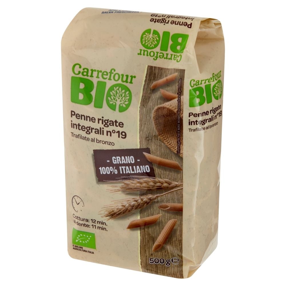 Carrefour Bio Ekologiczny makaron penne rigate pełnoziarnisty 500 g