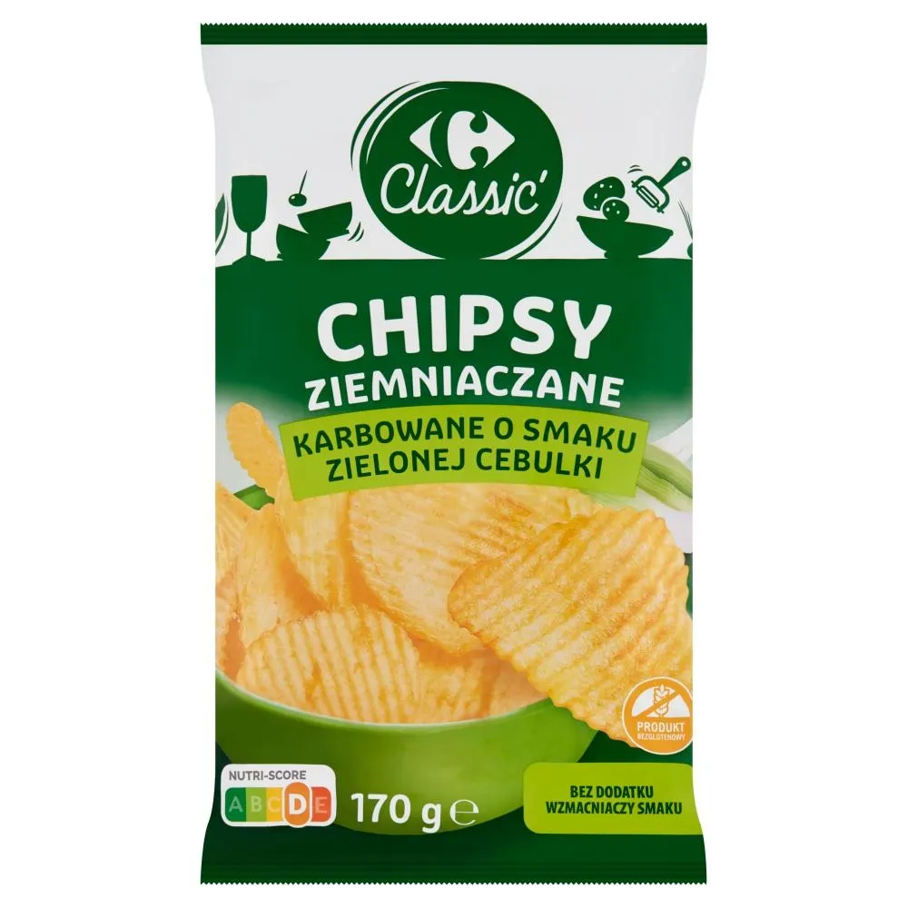 Carrefour Classic Chipsy ziemniaczane karbowane o smaku zielonej cebulki 170 g