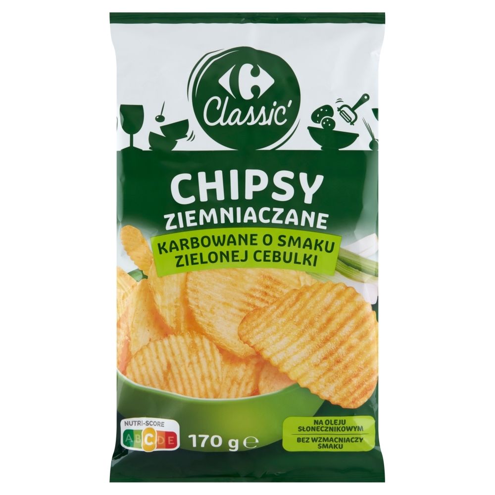Carrefour Classic Chipsy ziemniaczane karbowane o smaku zielonej cebulki 170 g