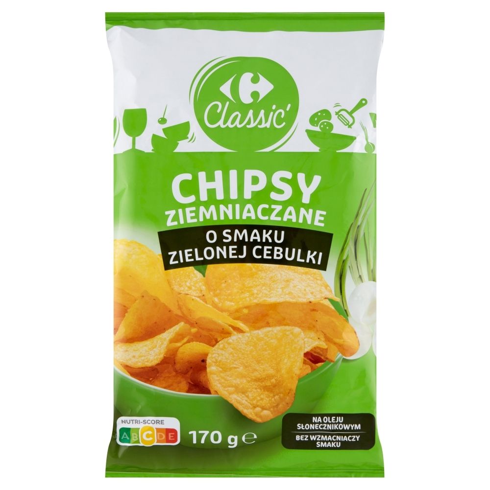 Carrefour Classic Chipsy ziemniaczane o smaku zielonej cebulki 170 g