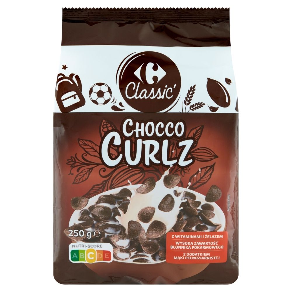 Carrefour Classic Chocco Curlz Muszelki pszenne o smaku czekoladowym 250 g