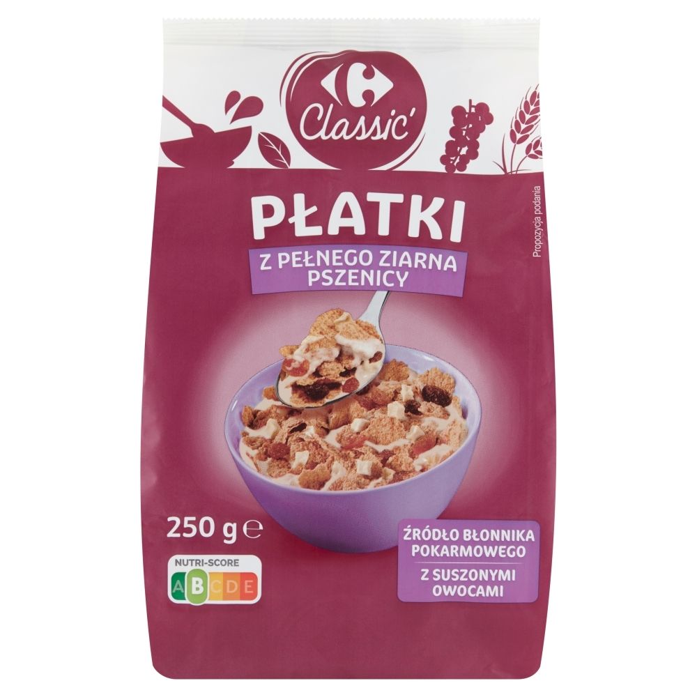 Carrefour Classic Płatki z pełnego ziarna pszenicy 250 g