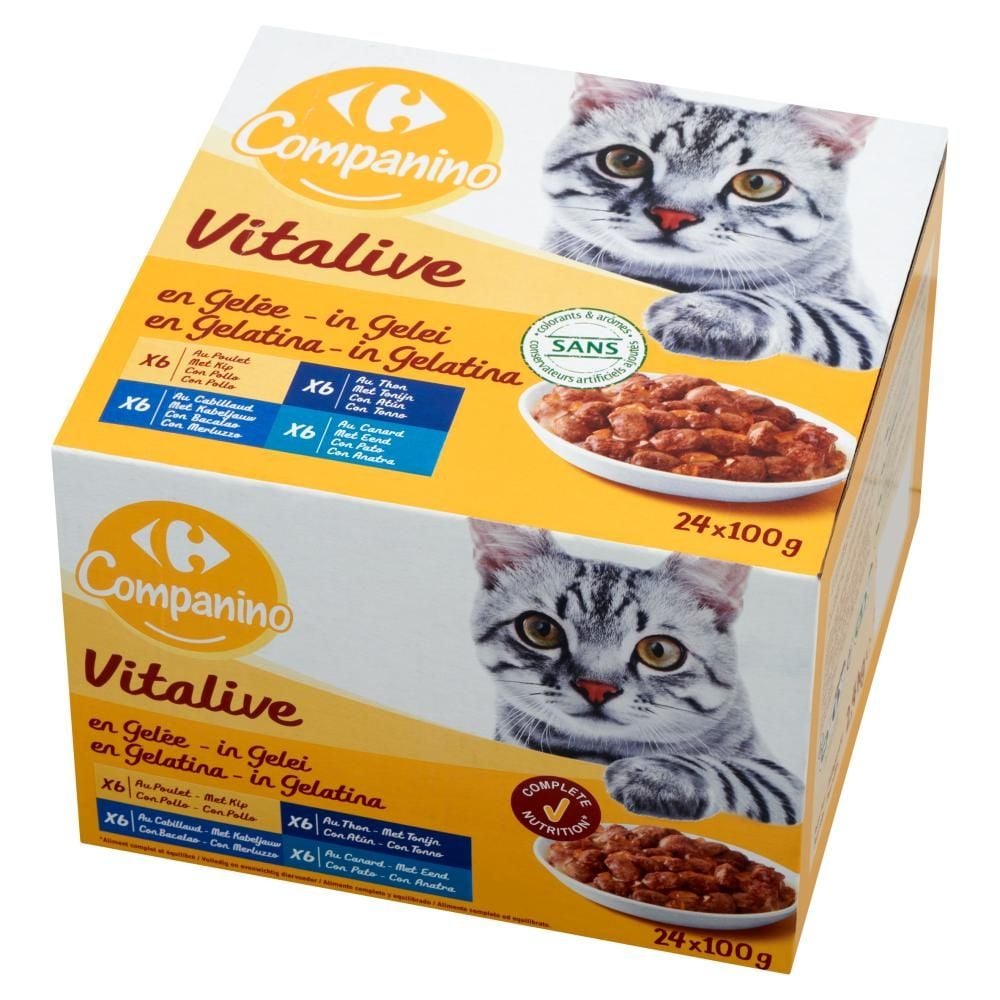 Carrefour Companino Vitalive Karma dla kotów 2,4 kg (24 x 100 g)