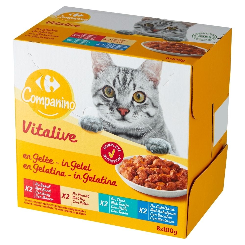 Carrefour Companino Vitalive Karma dla kotów 800 g (8 x 100 g)