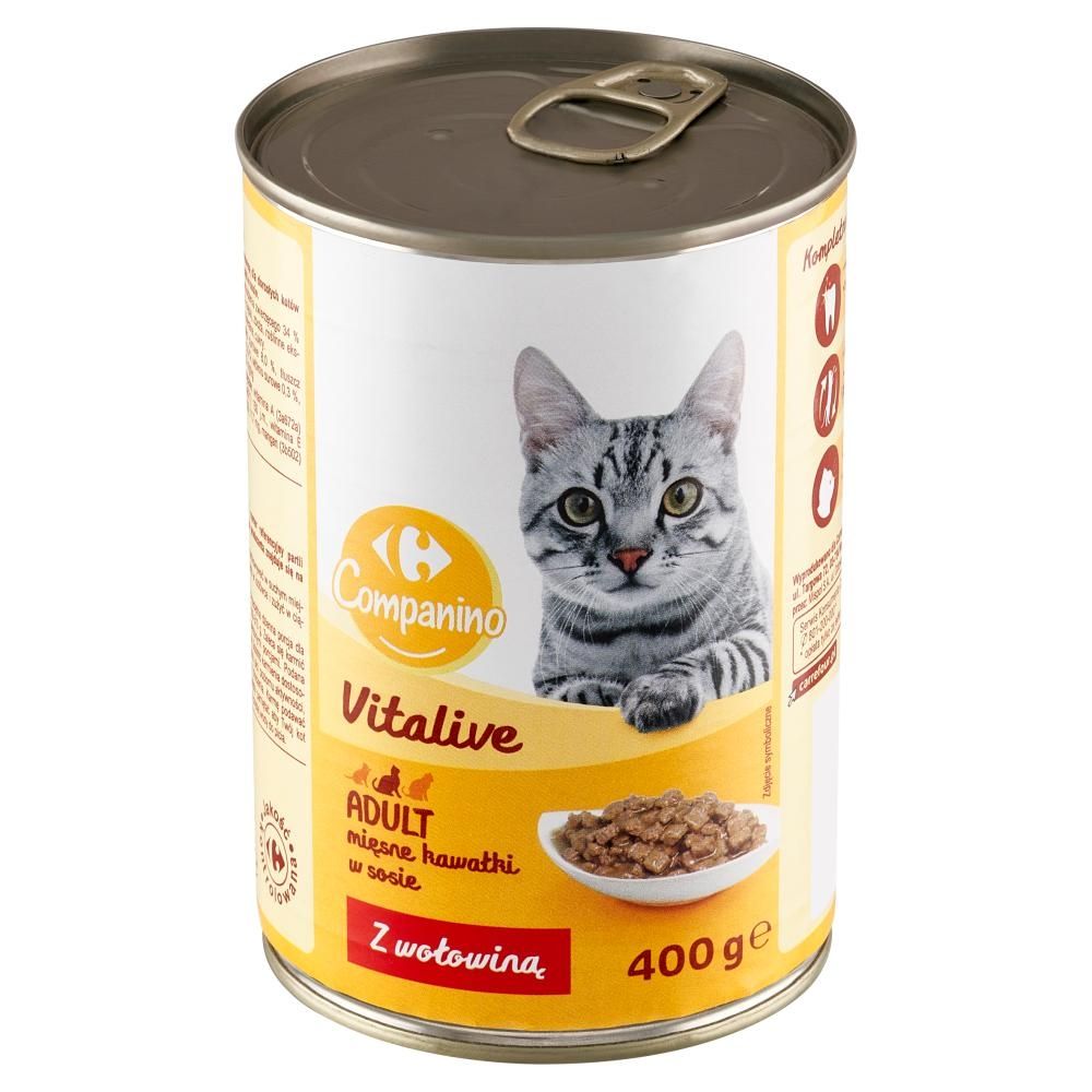 Carrefour Companino Vitalive Karma dla kotów mięsne kawałki w sosie z wołowiną 400 g