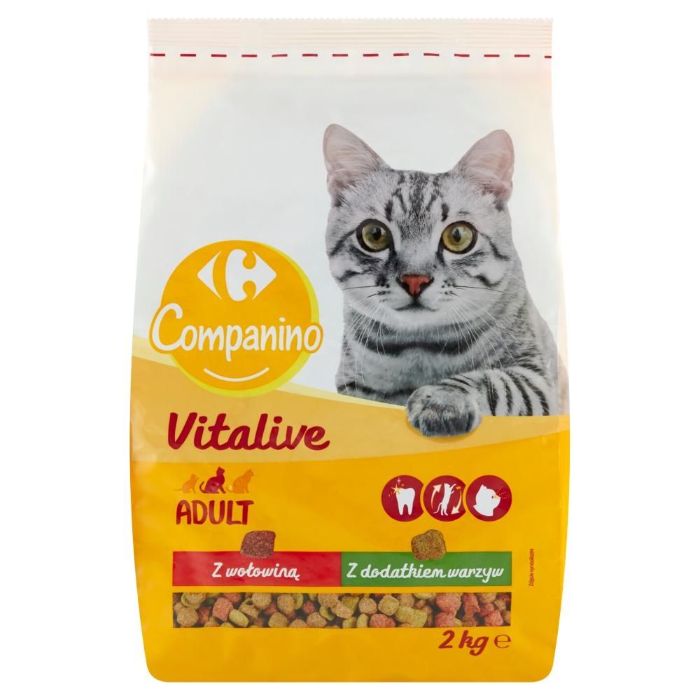 Carrefour Companino Vitalive Karma sucha dla kotów z wołowiną z dodatkiem warzyw 2 kg