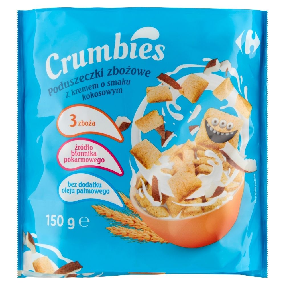 Carrefour Crumbies Poduszeczki zbożowe z kremem o smaku kokosowym 150 g