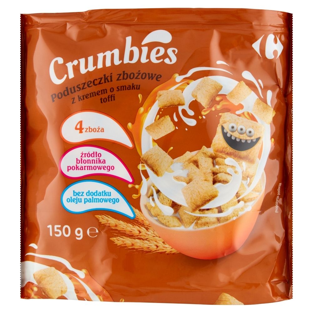 Carrefour Crumbies Poduszeczki zbożowe z kremem o smaku toffi 150 g