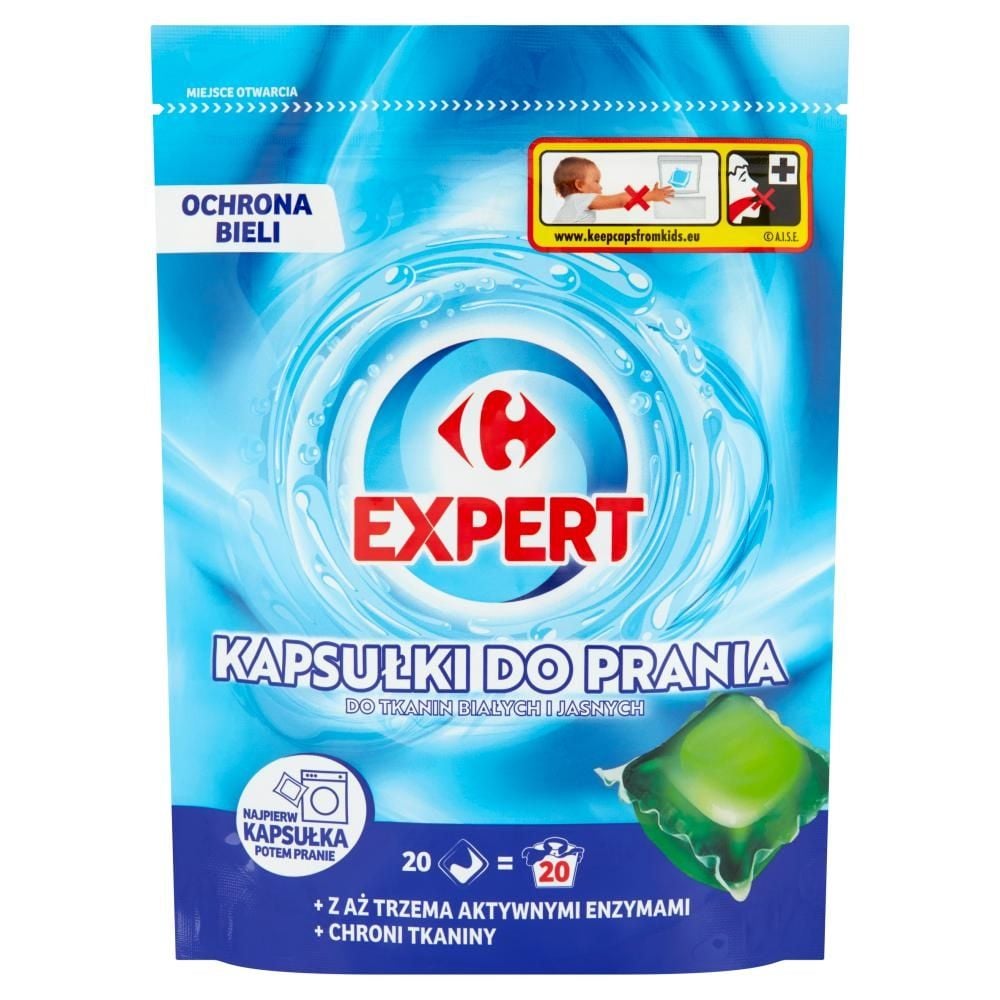 Carrefour Expert Kapsułki do prania do tkanin białych i jasnych 400 g (20 prań)