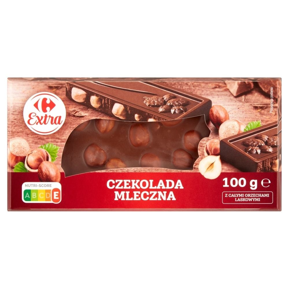 Carrefour Extra Czekolada mleczna z całymi orzechami laskowymi 100 g