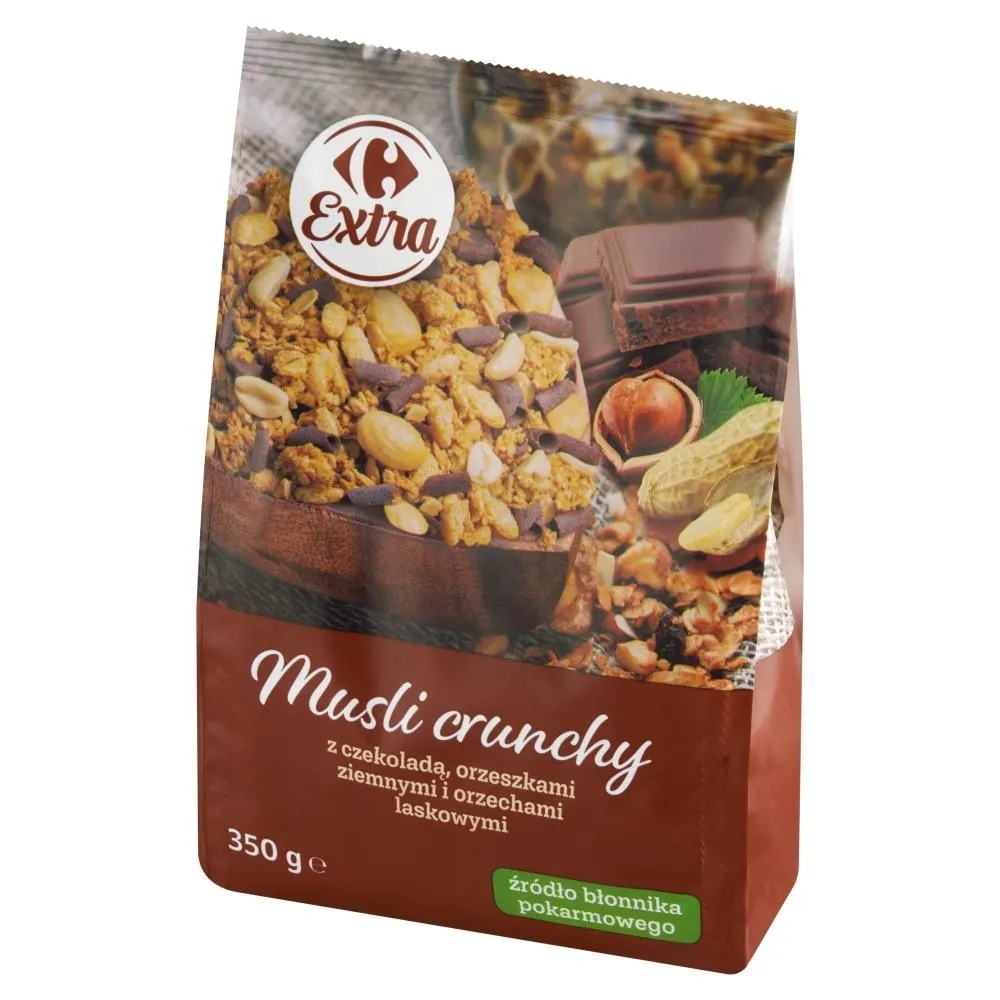Carrefour Extra Musli crunchy z czekoladą orzeszkami ziemnymi i orzechami laskowymi 350 g