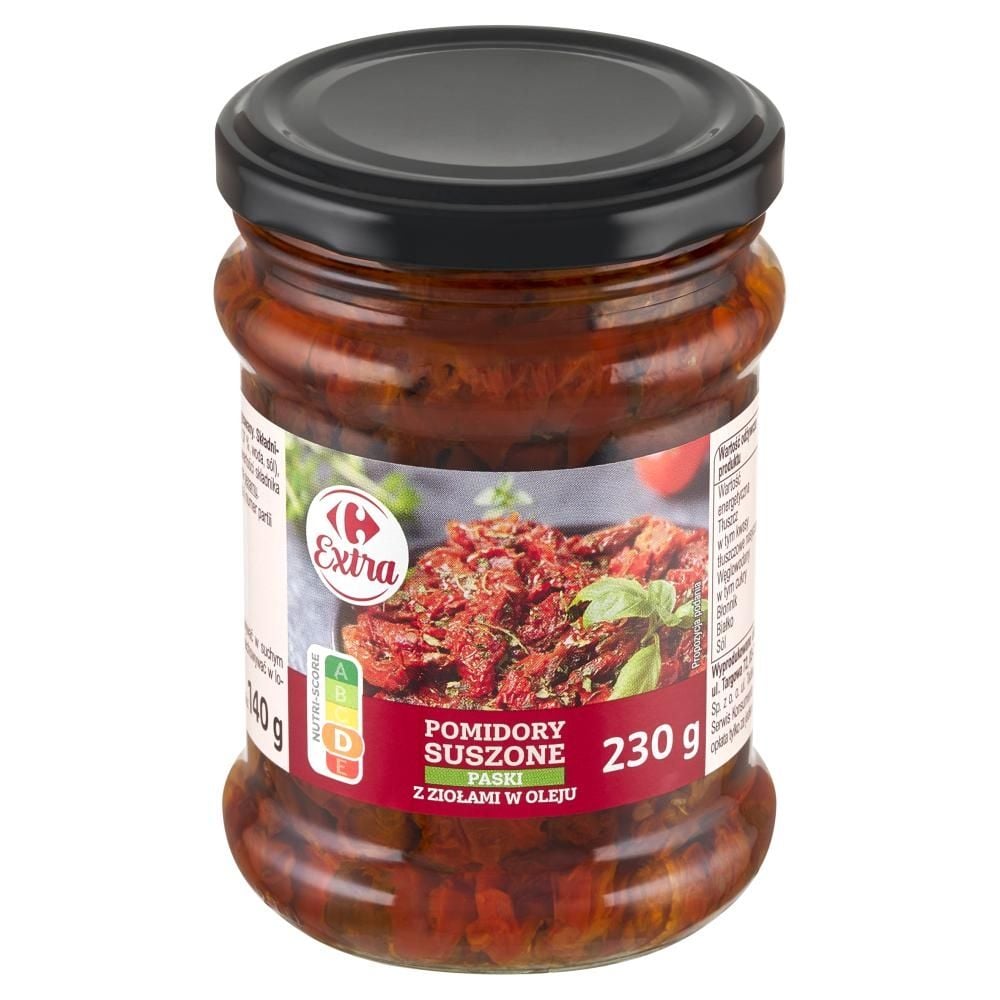 Carrefour Extra Pomidory suszone paski z ziołami w oleju 230 g